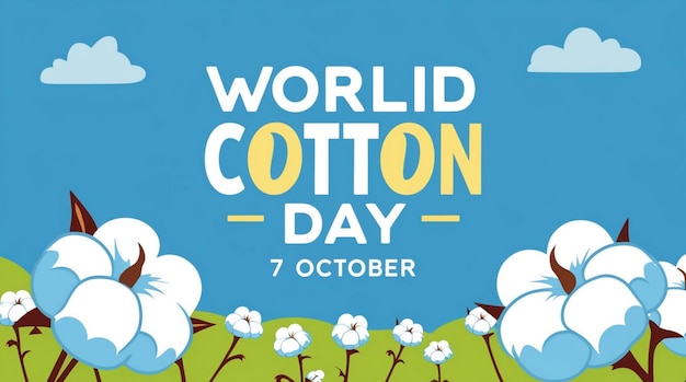 Vector Abstract Poster with Cotton Flowers for World Cotton Day