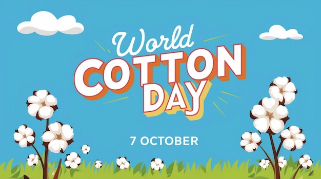 Vector Abstract Poster with Cotton Flowers for World Cotton Day