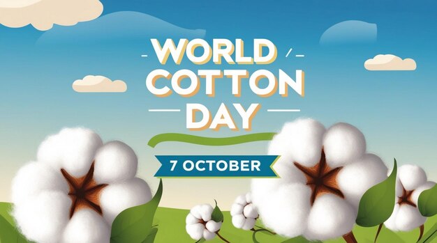 Vector Abstract Poster with Cotton Flowers for World Cotton Day