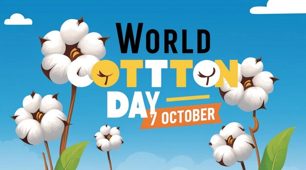 Vector Abstract Poster with Cotton Flowers for World Cotton Day