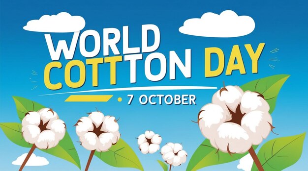 Vector Abstract Poster with Cotton Flowers for World Cotton Day