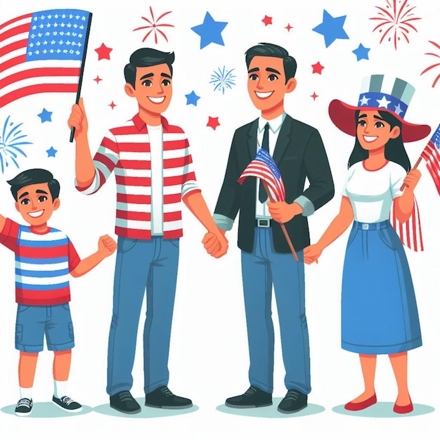 vector american family celebrating independence day