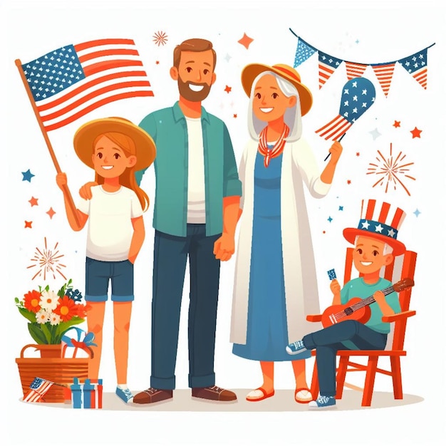 vector american family celebrating independence day