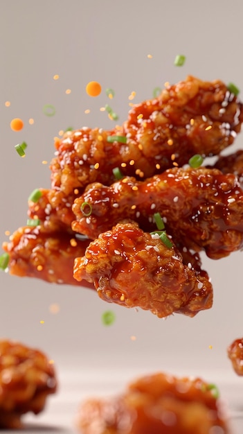 Vector art of Korean fried chicken wings focus on the crunchy coating and spicy glaze plain