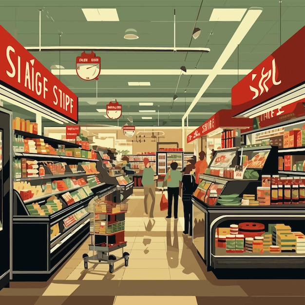 Vector art of market and supermarket