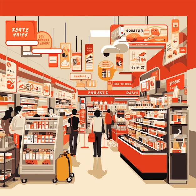 Vector art of market and supermarket