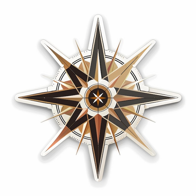 Vector art sticker of a compass rose with a modern twist indicating adventure and exploration