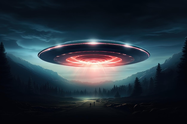 Vector art of UFO wide angle lens realistic lighting