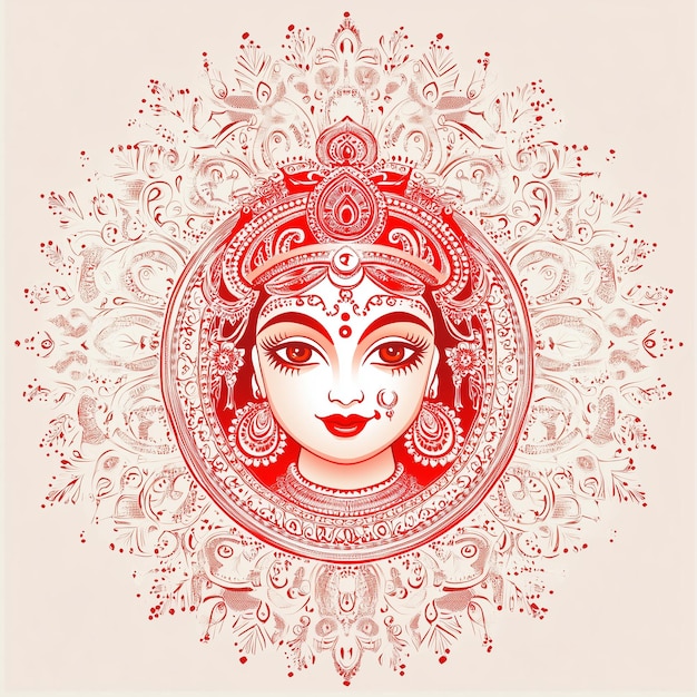 Vector artwork of Goddess Durga s face detailed ornaments and a warm smile with mandala patterns