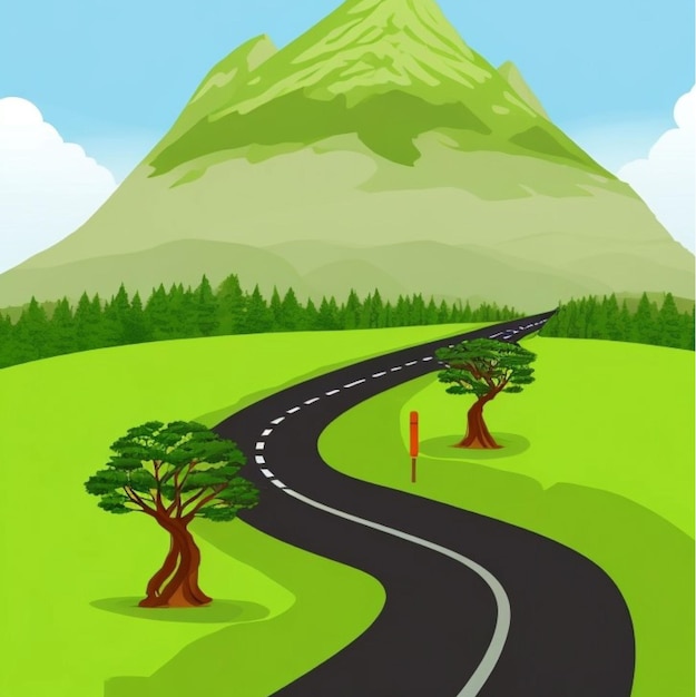 Photo vector asphalt road landscape through the middle of a lush forest