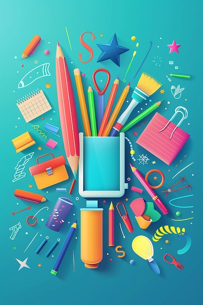 Vector banner for Teacher Appreciation Day featuring colorful school supplies thank you message and celebratory elements on a bright background