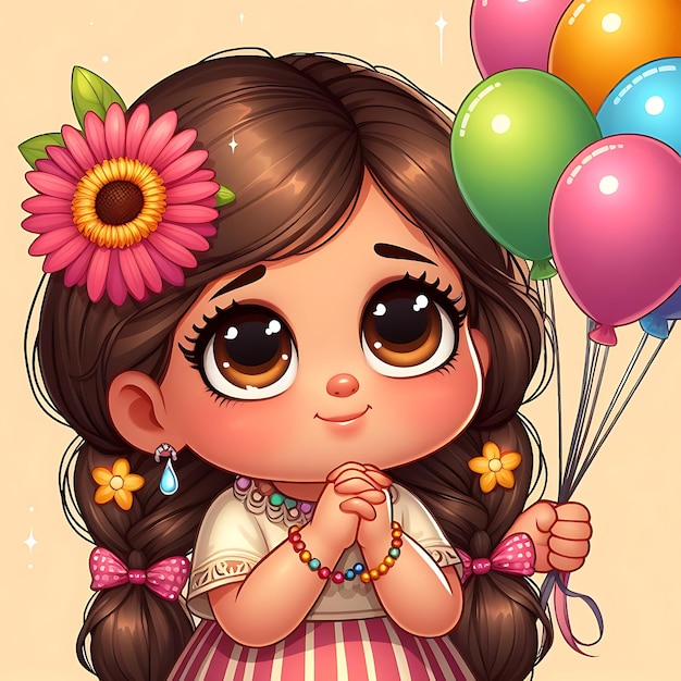 Photo vector birthday a girl with a flower in her hair and a flower in her hair