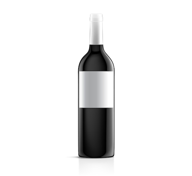 Vector blank white label mock up on black bottle of red wine isolated