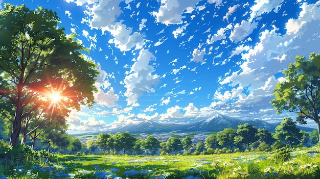 Vector blue sky clouds Anime clean style Background