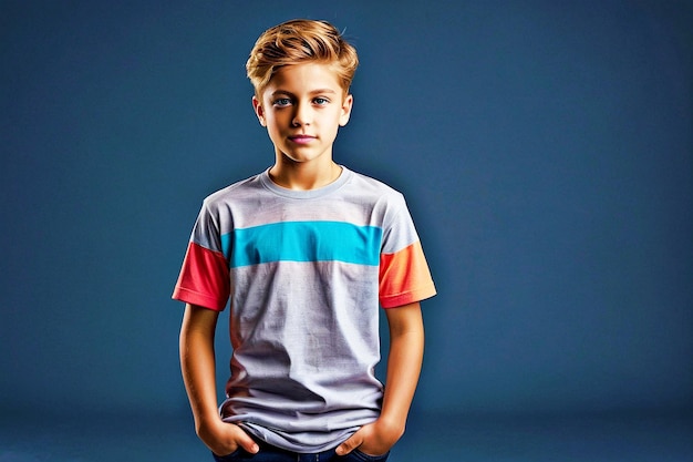 Photo vector boys basic t shirt with multi color flat stetch