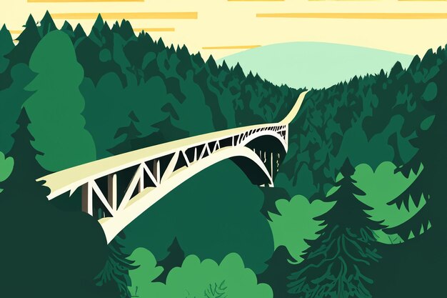 vector bridge in the forest and views