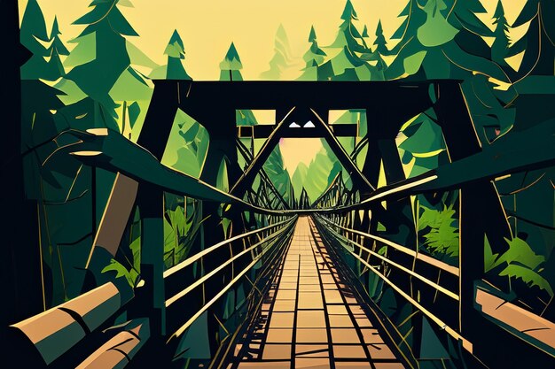 Photo vector bridge in the forest and views