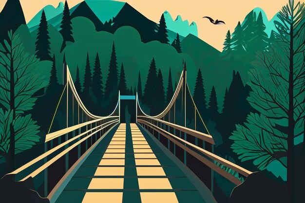 Photo vector bridge in the forest and views