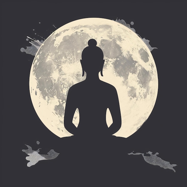 vector buddha meditating with moon background