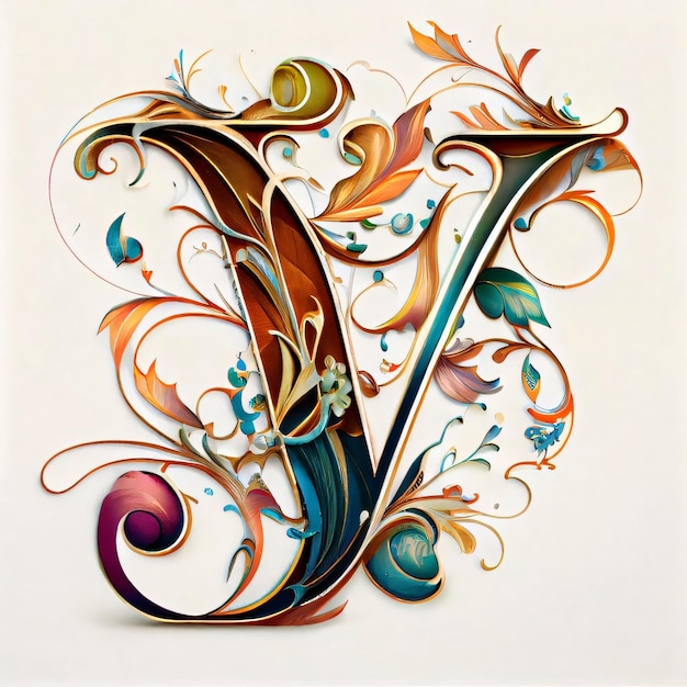 Photo vector capital letter y decorated with flowers and leaves in retro style