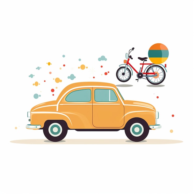 Vector Car and Bike White Background