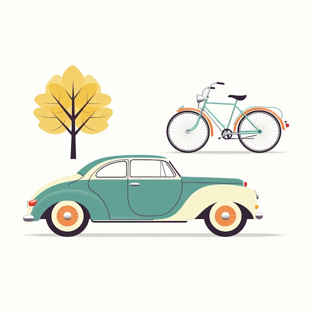 Vector Car and Bike White Background