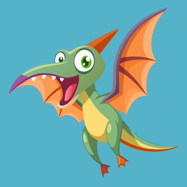 Vector Cartoon Illustration of Cute Pteranodon Dinosaur Flying