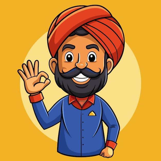 Vector Cartoon Illustration of Punjabi Man with Okay Sign