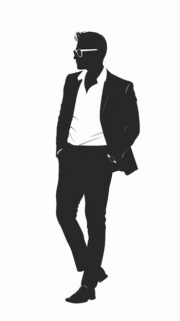 Photo vector cartoon silhouette image of a businessman wearing suit black and white