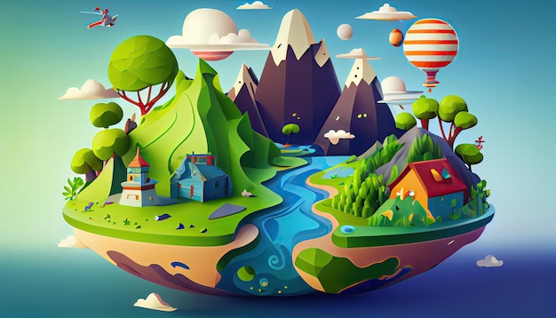 Vector cartoon world environment Earth Day the importance of loving nature