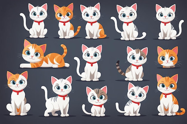 Photo vector character cartoon cat set