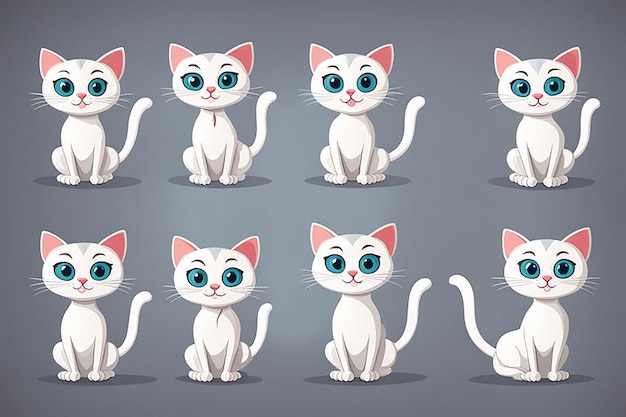 Photo vector character cartoon cat set