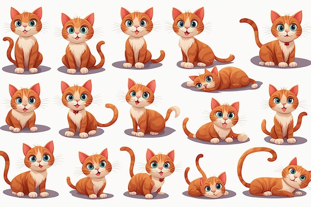 Photo vector character cartoon cat set