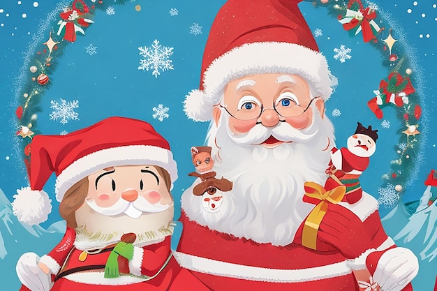 vector Christmas poster design with santa claus and snowman Ai Generated