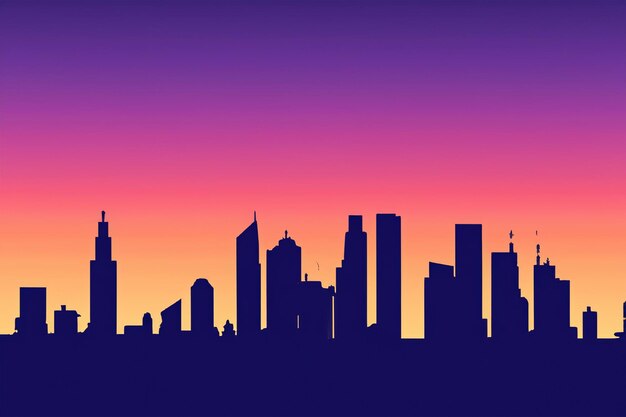 vector City Skyline Silhouette Merging with the Colors of Evening Sky