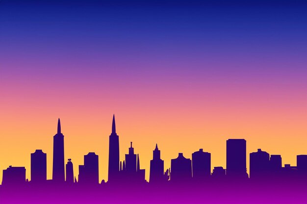 vector City Skyline Silhouette Merging with the Colors of Evening Sky