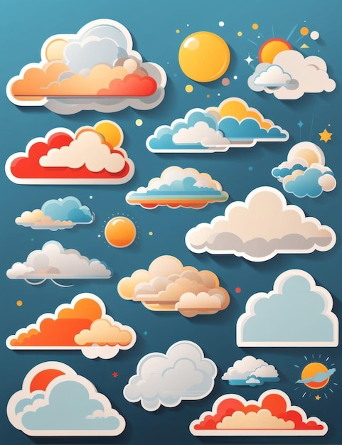 vector cloud sticker clipart vector set flat design