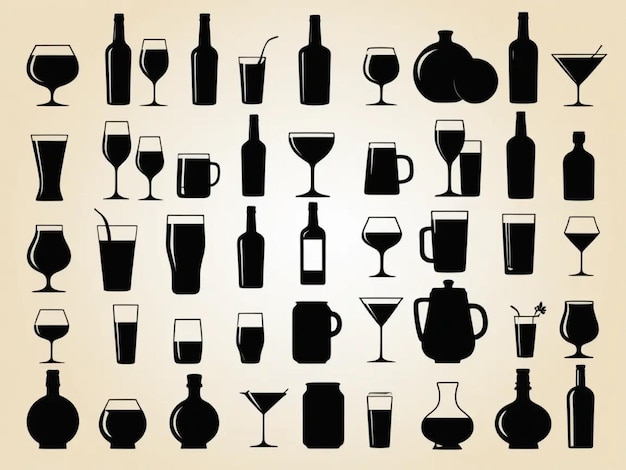 Photo vector collection of alcoholic drinks icons silhouette