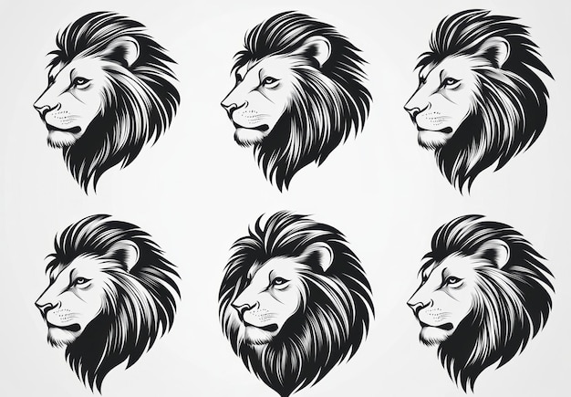 Vector collection of black and white lion head illustrations isolated on white background generated AI