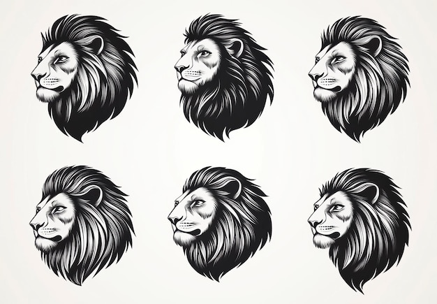 Vector collection of black and white lion head illustrations isolated on white background generated AI