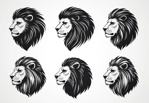 Vector collection of black and white lion head illustrations isolated on white background generated AI