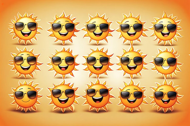 Vector collection of cute sun emoticons