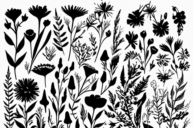 Vector collection of hand drawn plants