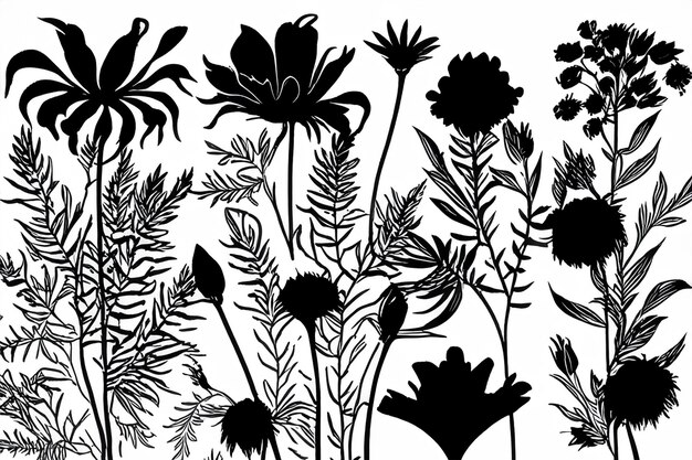 Vector collection of hand drawn plants