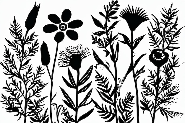 Vector collection of hand drawn plants