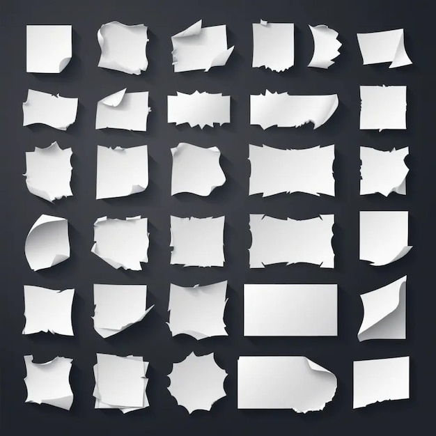 Photo vector collection of torn white note set icons silhouette