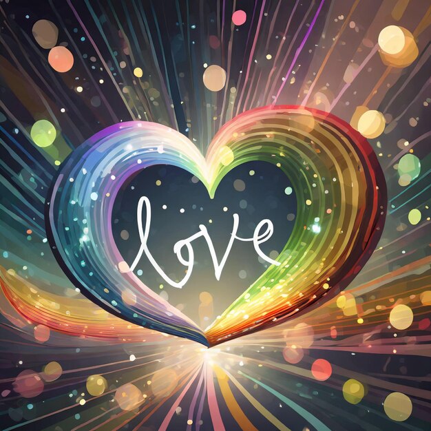 Vector colorful lights background rainbow and word love is spining