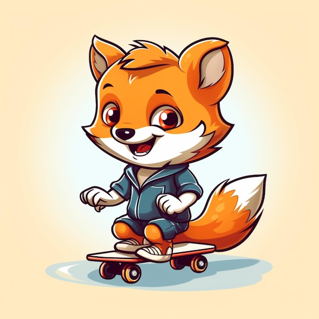 Vector cute fox playing skateboard cartoon vector icon illustration