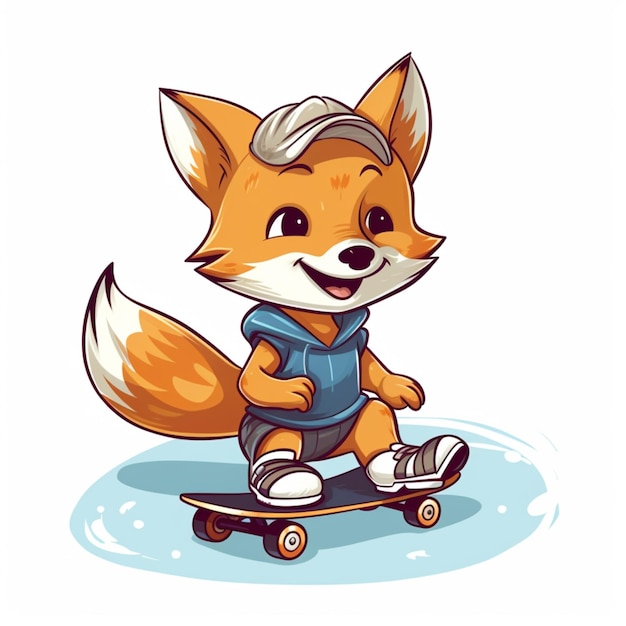 Vector cute fox playing skateboard cartoon vector icon illustration