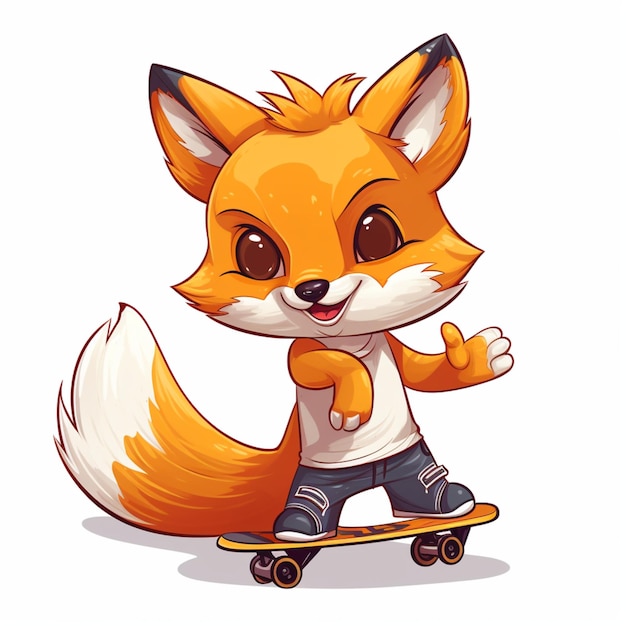 Vector cute fox playing skateboard cartoon vector icon illustration